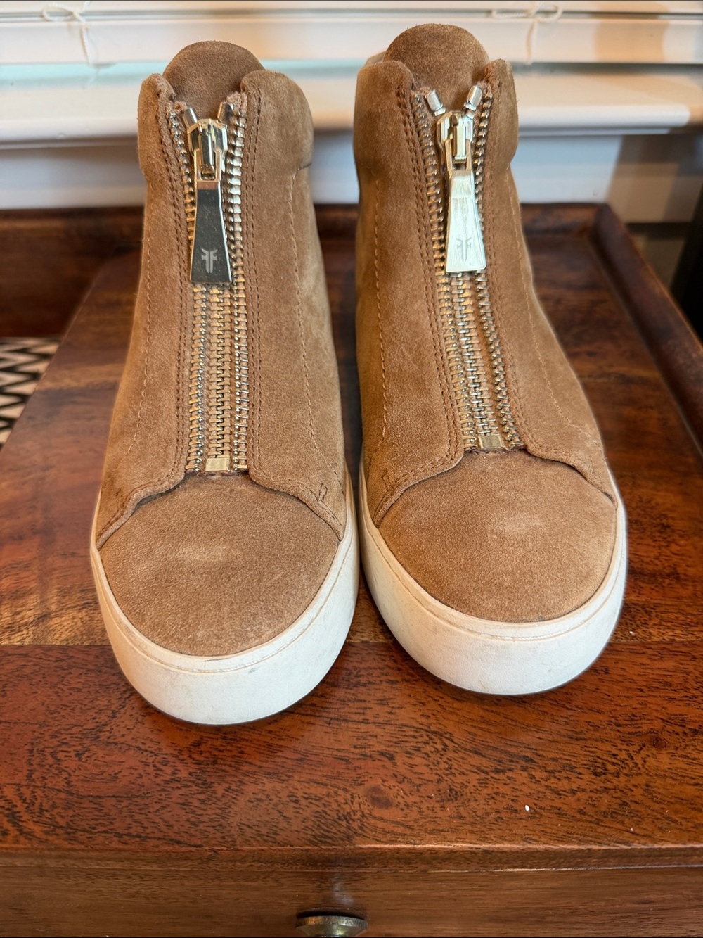 Frye -Suede Zip-Front Women’s Sneakers in Tan